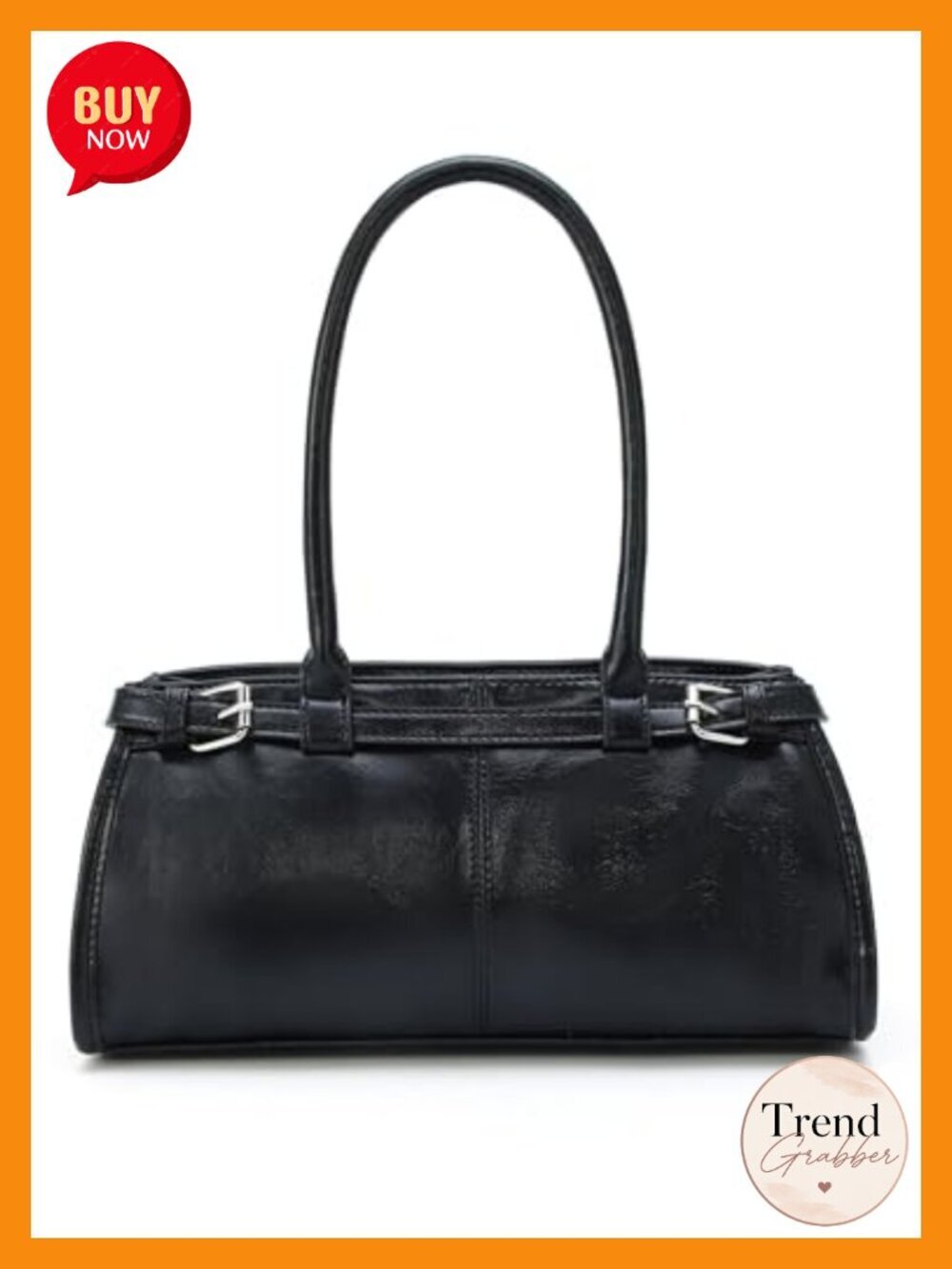 Faux Leather Baguette Shoulder Bag with Zipper Pocket